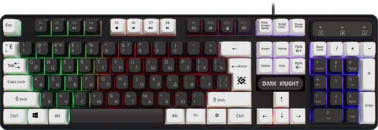 Заказать онлайн Defender клавиатура игровая KNIGHT GK-007  с подсветкой бел\черн в интернет-магазине компьютерной техники com-dv.ru с доставкой по Хабаровску недорого.