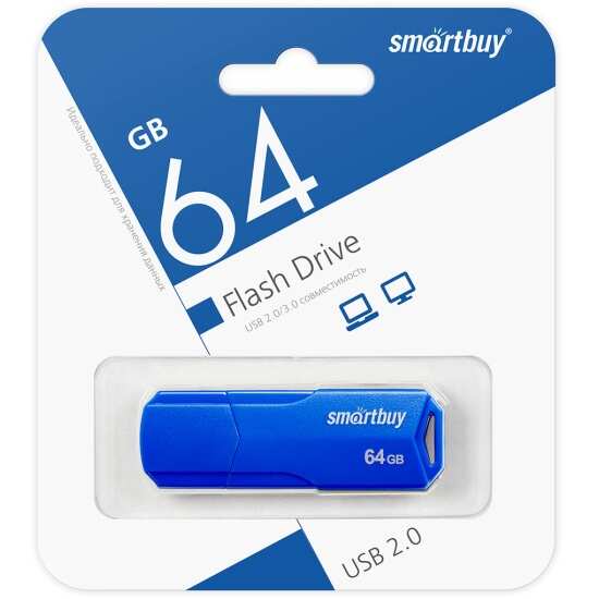 Заказать онлайн Флеш карта SMARTBUY 64Gb CLUE blue USB 2.0 в интернет-магазине компьютерной техники com-dv.ru с доставкой по Хабаровску недорого.